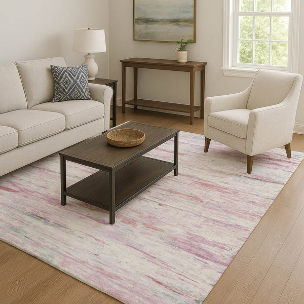 HomeRoots 10' X 14' Blush & Ivory Abstract Washable Area Rug - UV Protected, Stylish & Easy to Clean! 710130