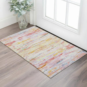 HomeRoots 5' X 8' Coral Yellow & Ivory Abstract Area Rug - Washable, UV-Protected, Stylish & Durable Design 710132