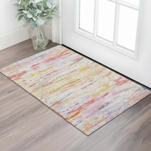 HomeRoots 5' X 8' Coral Yellow & Ivory Abstract Area Rug - Washable, UV-Protected, Stylish & Durable Design 710132