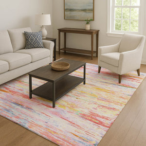 HomeRoots 5' X 8' Coral Yellow & Ivory Abstract Area Rug - Washable, UV-Protected, Stylish & Durable Design 710132