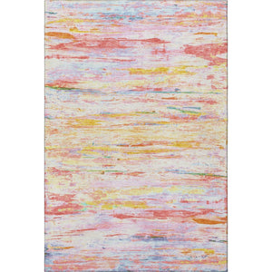 HomeRoots 5' X 8' Coral Yellow & Ivory Abstract Area Rug - Washable, UV-Protected, Stylish & Durable Design 710132