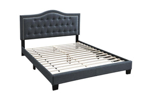English Elm European Full Bed with Button Tufted Burlap Headboard Charcoal Upholstered Frame B011P414681