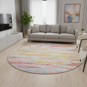 HomeRoots 8' X 10' Coral Yellow & Ivory Abstract Washable Area Rug - UV Protected, Stain Resistant & Durable 710134