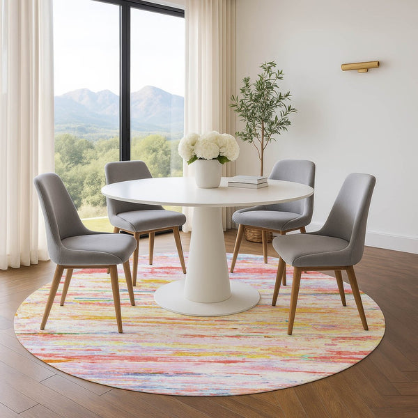 HomeRoots 8' X 10' Coral Yellow & Ivory Abstract Washable Area Rug - UV Protected, Stain Resistant & Durable 710134