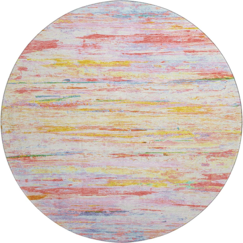 HomeRoots 8' X 10' Coral Yellow & Ivory Abstract Washable Area Rug - UV Protected, Stain Resistant & Durable 710134
