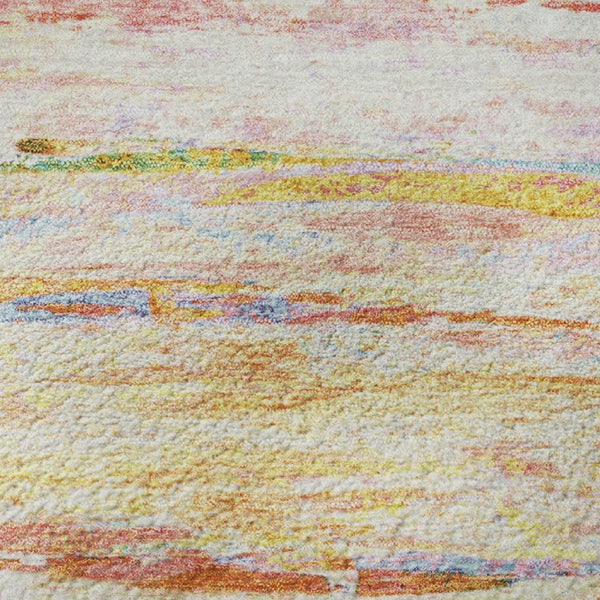 HomeRoots 8' X 10' Coral Yellow & Ivory Abstract Washable Area Rug - UV Protected, Stain Resistant & Durable 710134