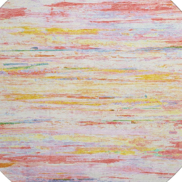 HomeRoots 8' X 10' Coral Yellow & Ivory Abstract Washable Area Rug - UV Protected, Stain Resistant & Durable 710134