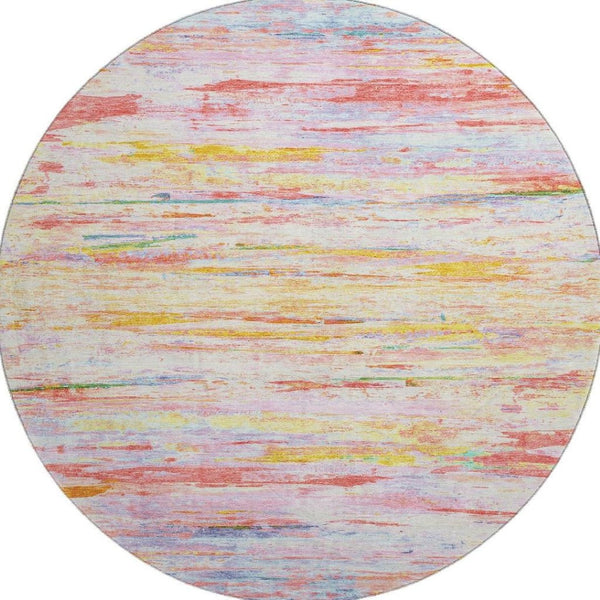 HomeRoots 8' X 10' Coral Yellow & Ivory Abstract Washable Area Rug - UV Protected, Stain Resistant & Durable 710134