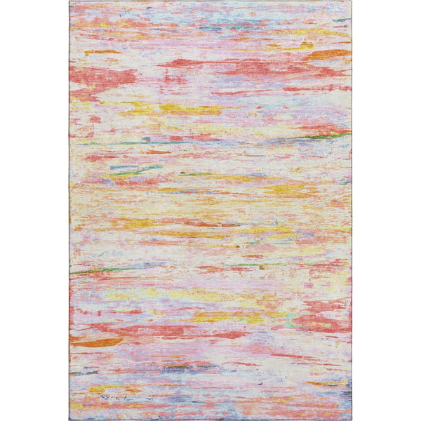 HomeRoots 9' X 12' Coral Yellow Ivory Abstract Area Rug - Durable, Washable, Stain Resistant with UV Protection 710135