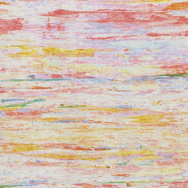 HomeRoots 9' X 12' Coral Yellow Ivory Abstract Area Rug - Durable, Washable, Stain Resistant with UV Protection 710135