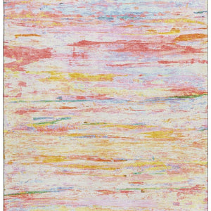 HomeRoots 9' X 12' Coral Yellow Ivory Abstract Area Rug - Durable, Washable, Stain Resistant with UV Protection 710135