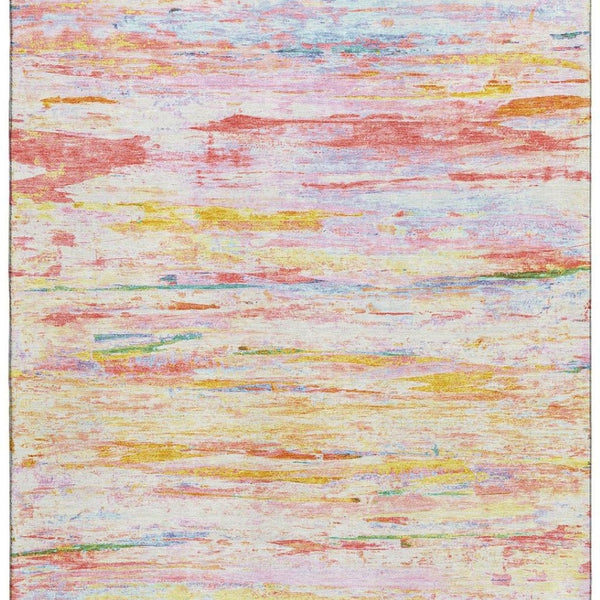 HomeRoots 9' X 12' Coral Yellow Ivory Abstract Area Rug - Durable, Washable, Stain Resistant with UV Protection 710135
