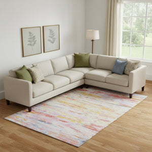 HomeRoots 10' x 14' Coral Yellow & Ivory Abstract Area Rug - Soft, Durable, Washable with UV Protection & Non-Slip 710136