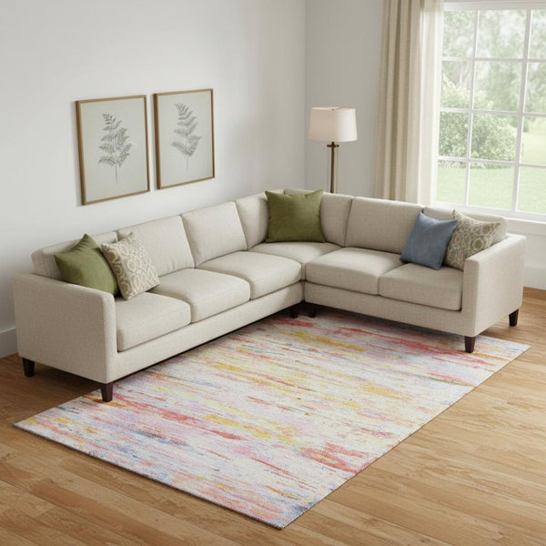 HomeRoots 10' x 14' Coral Yellow & Ivory Abstract Area Rug - Soft, Durable, Washable with UV Protection & Non-Slip 710136