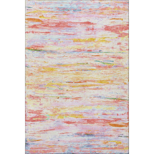 HomeRoots 10' x 14' Coral Yellow & Ivory Abstract Area Rug - Soft, Durable, Washable with UV Protection & Non-Slip 710136