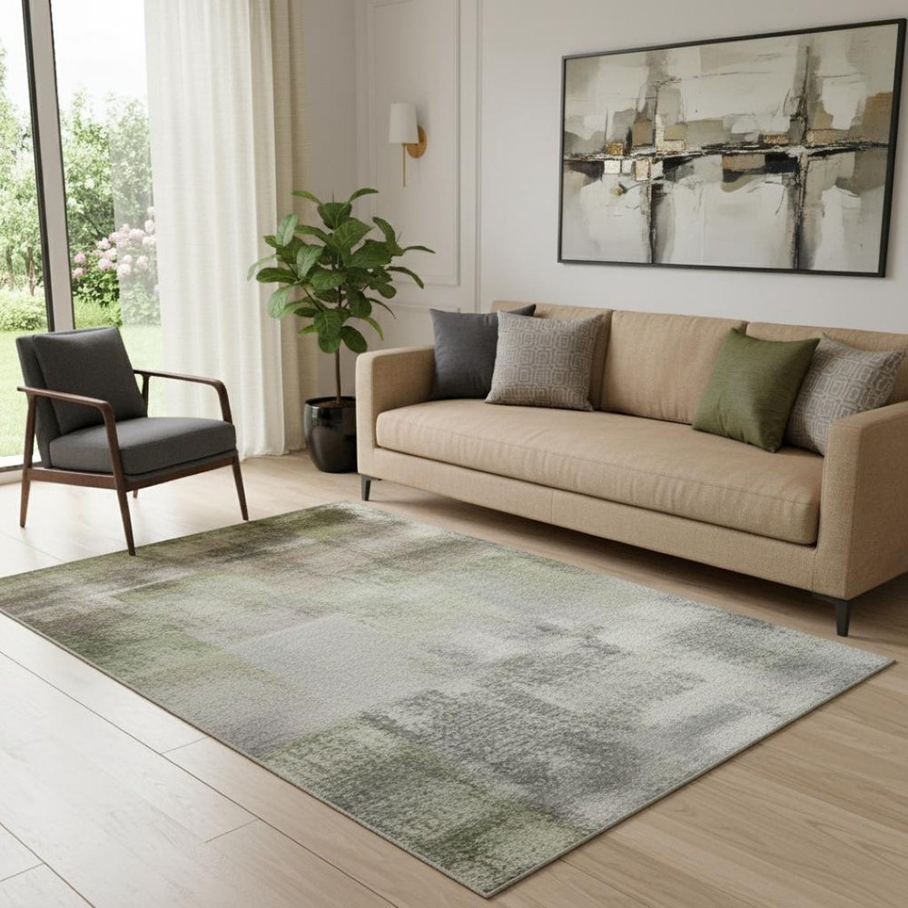 HomeRoots 8' Washable Ivory and Beige Abstract Round Rug with UV Protection for Stylish, Busy Homes 710139