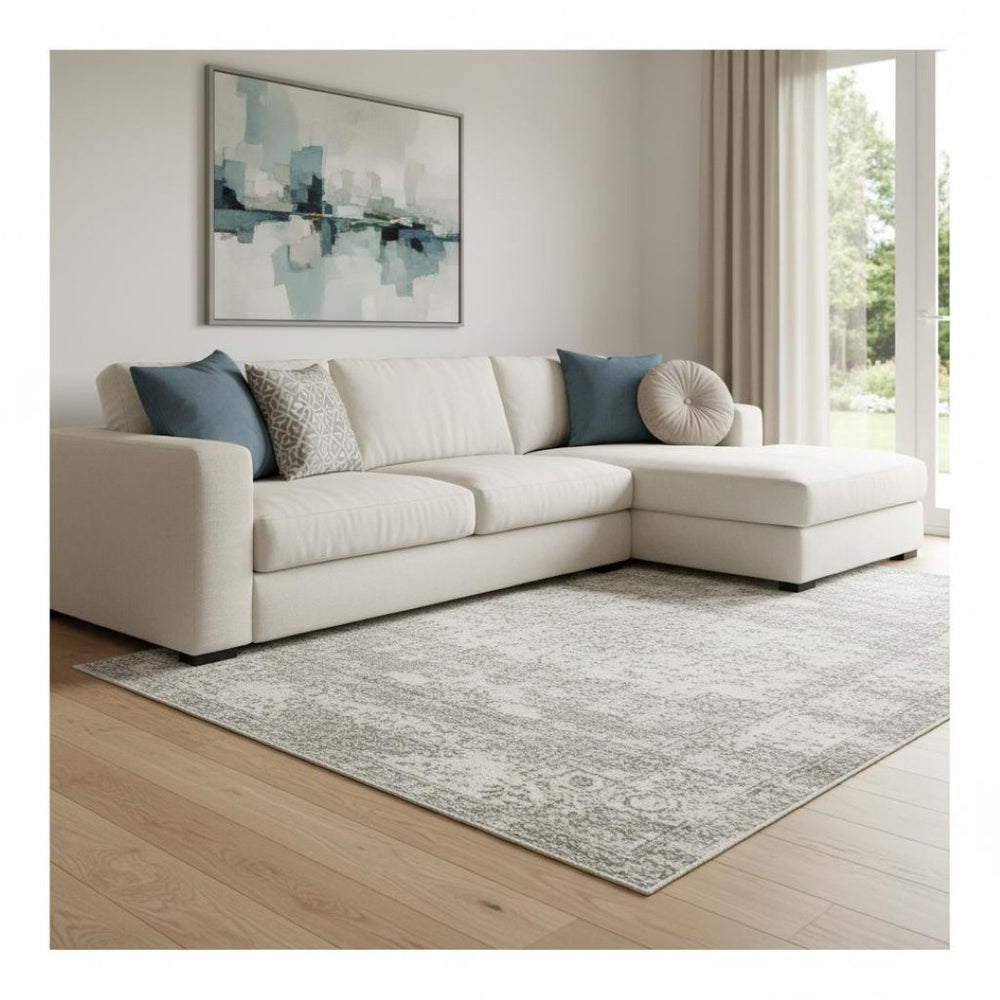HomeRoots 9' X 12' Washable Ivory & Beige Abstract Area Rug with UV Protection for Durable, Stylish Living Spaces 710141