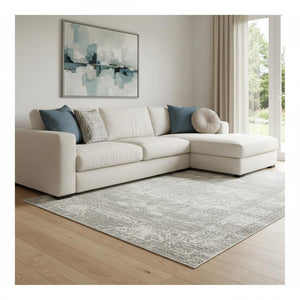 HomeRoots 9' X 12' Washable Ivory & Beige Abstract Area Rug with UV Protection for Durable, Stylish Living Spaces 710141