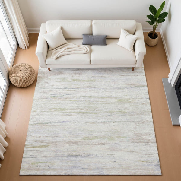 HomeRoots 9' X 12' Washable Ivory & Beige Abstract Area Rug with UV Protection for Durable, Stylish Living Spaces 710141