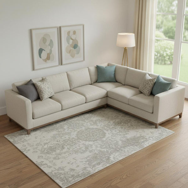 HomeRoots 10' X 14' Ivory and Beige Abstract Area Rug - Washable, Stain-Resistant, UV Protected for Homes 710142