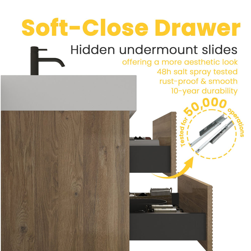 English Elm Grace 48'' Modern Bathroom Vanity With Oak Quartz Sink, Soft-Black Drawers, And Eco-Friendly Design W1865S00159