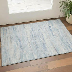 HomeRoots 5' Sky Blue & Ivory Abstract Washable Area Rug - UV Protected, Stain Resistant, Modern Style! 710144