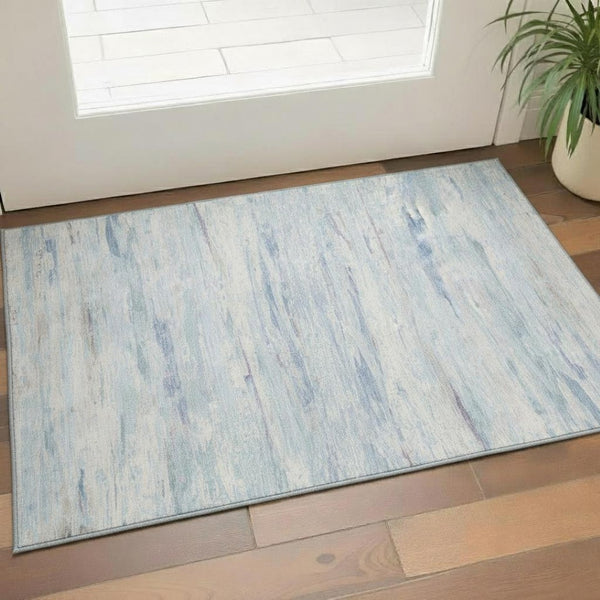 HomeRoots 5' Sky Blue & Ivory Abstract Washable Area Rug - UV Protected, Stain Resistant, Modern Style! 710144