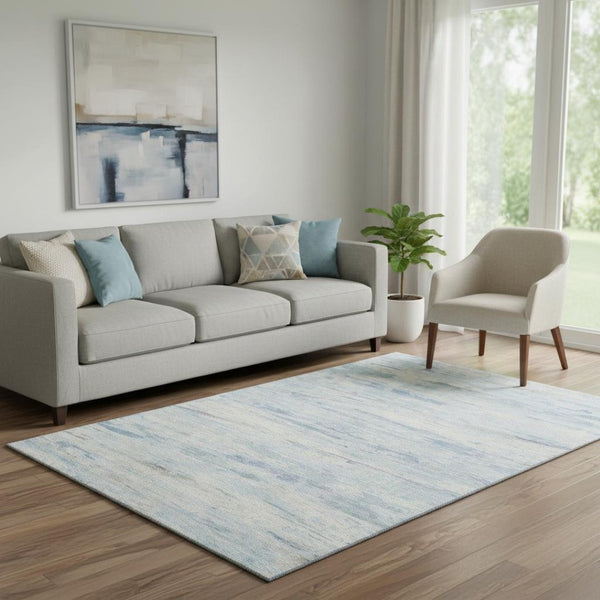 HomeRoots 8' Sky Blue & Ivory Abstract Washable Round Rug – UV Protected, Kid & Pet Friendly, Durable Design 710145