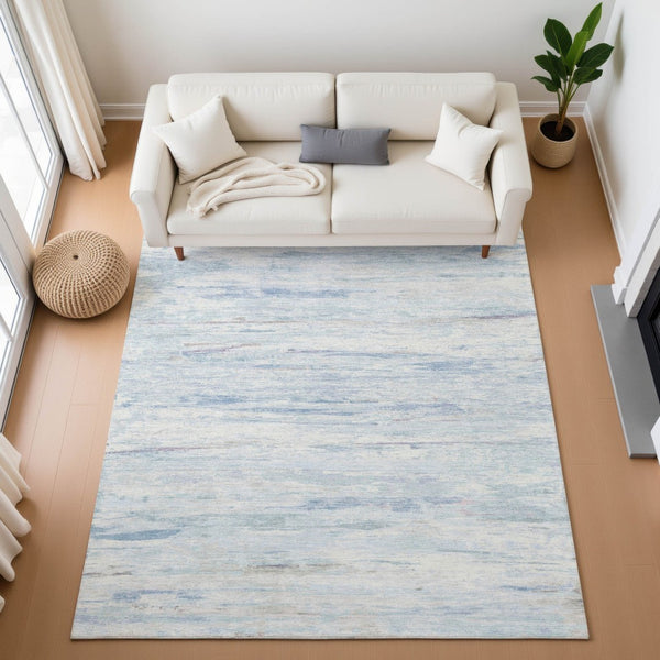 HomeRoots 8' Sky Blue & Ivory Abstract Washable Round Rug – UV Protected, Kid & Pet Friendly, Durable Design 710145