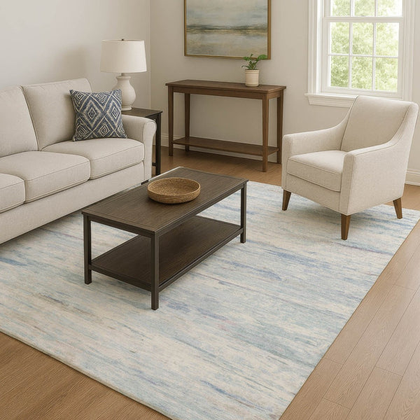 HomeRoots 8' Sky Blue & Ivory Abstract Washable Round Rug – UV Protected, Kid & Pet Friendly, Durable Design 710145