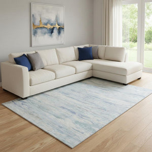 HomeRoots 9' X 12' Sky Blue & Ivory Abstract Area Rug - Stain-Resistant, UV-Protected, Modern Design for Homes 710147