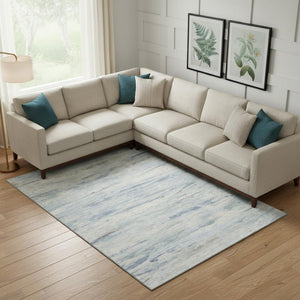 HomeRoots 10' Sky Blue & Ivory Abstract Area Rug - Washable, UV-Protected, Perfect for Family Spaces & Style! 710148
