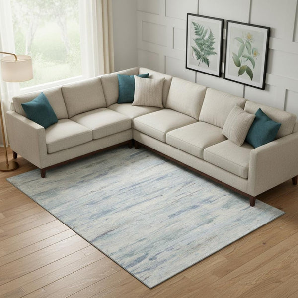 HomeRoots 10' Sky Blue & Ivory Abstract Area Rug - Washable, UV-Protected, Perfect for Family Spaces & Style! 710148