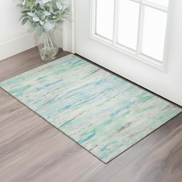 HomeRoots 5' X 8' Teal And Ivory Abstract Area Rug - Stylish, Durable, Washable & UV Protected for Any Room 710150