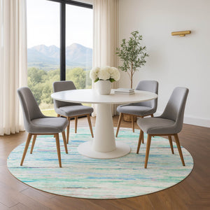 HomeRoots 8' X 10' Teal And Ivory Abstract Area Rug - Washable, UV-Protected, Stylish & Durable for Busy Homes 710152
