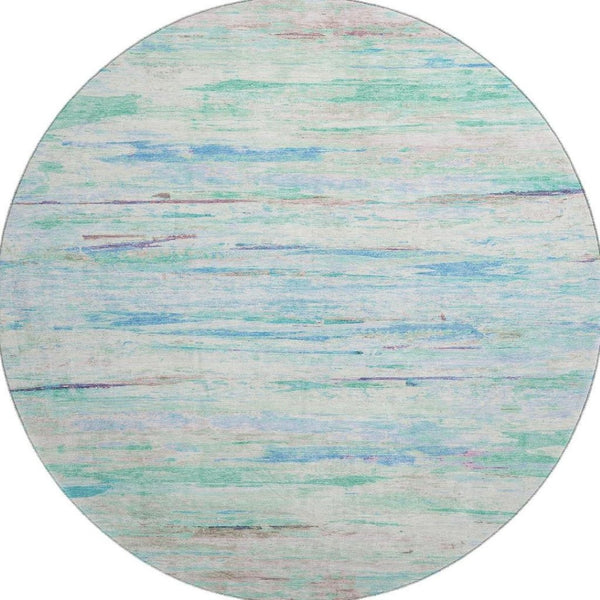 HomeRoots 8' X 10' Teal And Ivory Abstract Area Rug - Washable, UV-Protected, Stylish & Durable for Busy Homes 710152