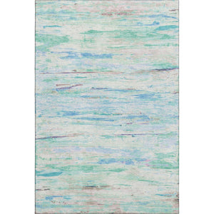 HomeRoots 9' X 12' Teal And Ivory Abstract Area Rug - Durable, Washable, UV-Protected, Ideal for Family Spaces 710153