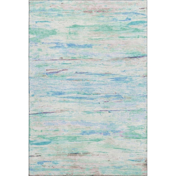 HomeRoots 9' X 12' Teal And Ivory Abstract Area Rug - Durable, Washable, UV-Protected, Ideal for Family Spaces 710153
