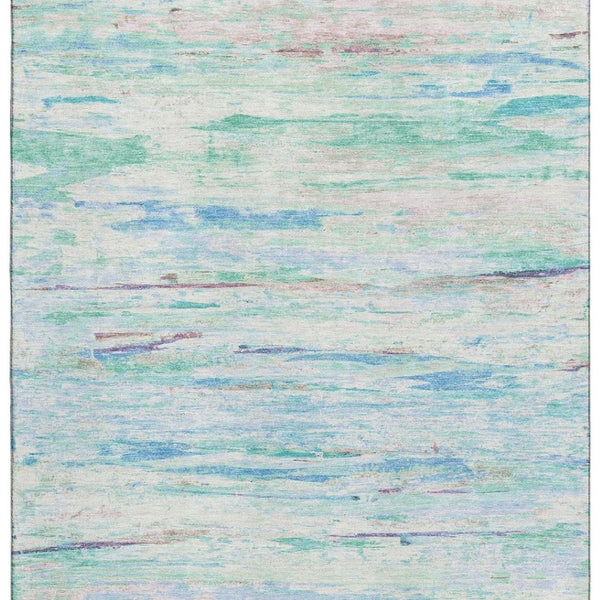 HomeRoots 9' X 12' Teal And Ivory Abstract Area Rug - Durable, Washable, UV-Protected, Ideal for Family Spaces 710153