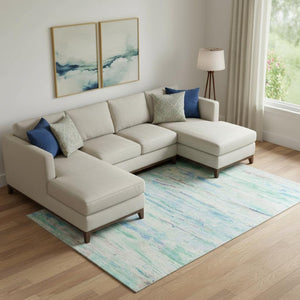 HomeRoots 10' X 14' Teal & Ivory Abstract Area Rug - Washable, UV Protected, Soft, Durable & Stylish Design! 710154