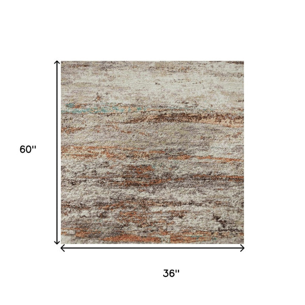 HomeRoots 5' X 8' Abstract Terra Cotta Beige & Teal Washable Area Rug – UV Protected, Stain Resistant Durability 710156