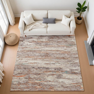 HomeRoots 8' Contemporary Terra Cotta Beige and Teal Abstract Washable Rug with UV Protection for Active Homes 710157