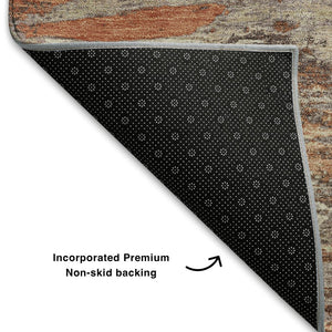 HomeRoots 8' Contemporary Terra Cotta Beige and Teal Abstract Washable Rug with UV Protection for Active Homes 710157