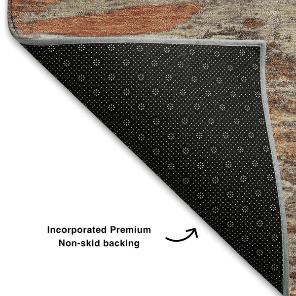 HomeRoots 8' Contemporary Terra Cotta Beige and Teal Abstract Washable Rug with UV Protection for Active Homes 710157