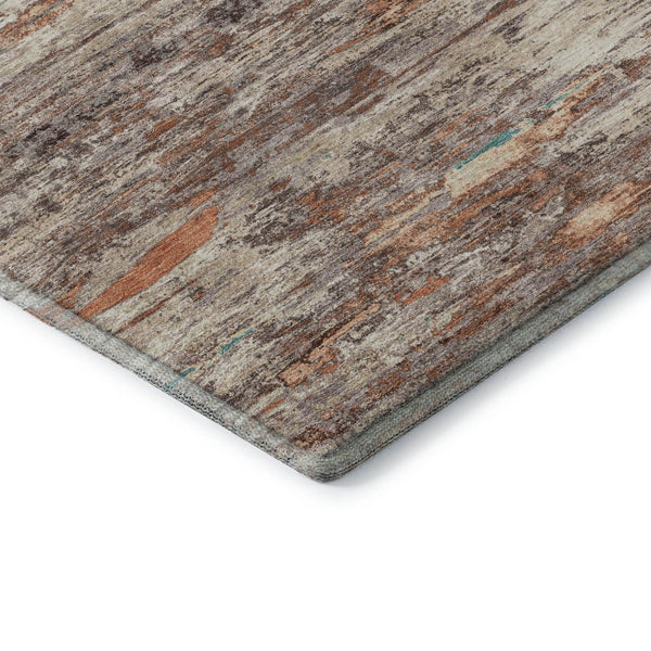 HomeRoots 8' Contemporary Terra Cotta Beige and Teal Abstract Washable Rug with UV Protection for Active Homes 710157