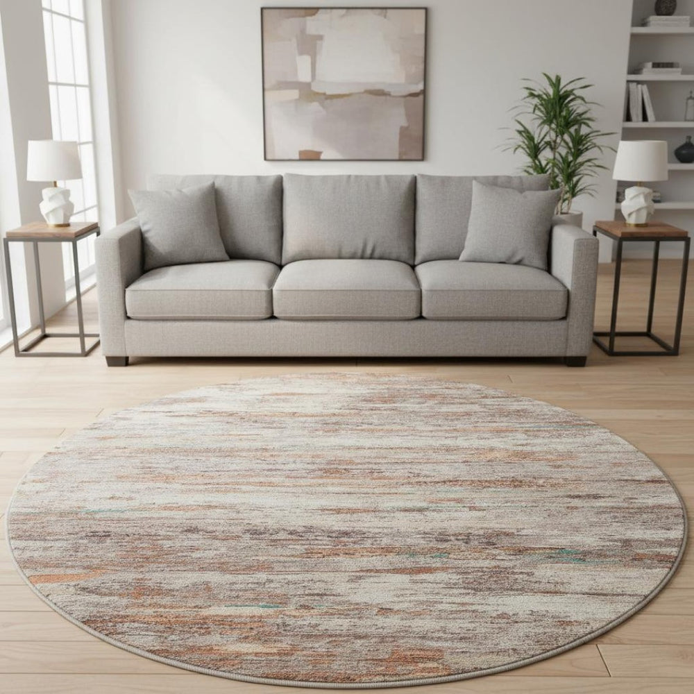 HomeRoots 8' X 10' Washable Area Rug in Terra Cotta, Beige, & Teal - UV Protected, Stain-Resistant Design 710158