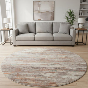 HomeRoots 8' X 10' Washable Area Rug in Terra Cotta, Beige, & Teal - UV Protected, Stain-Resistant Design 710158