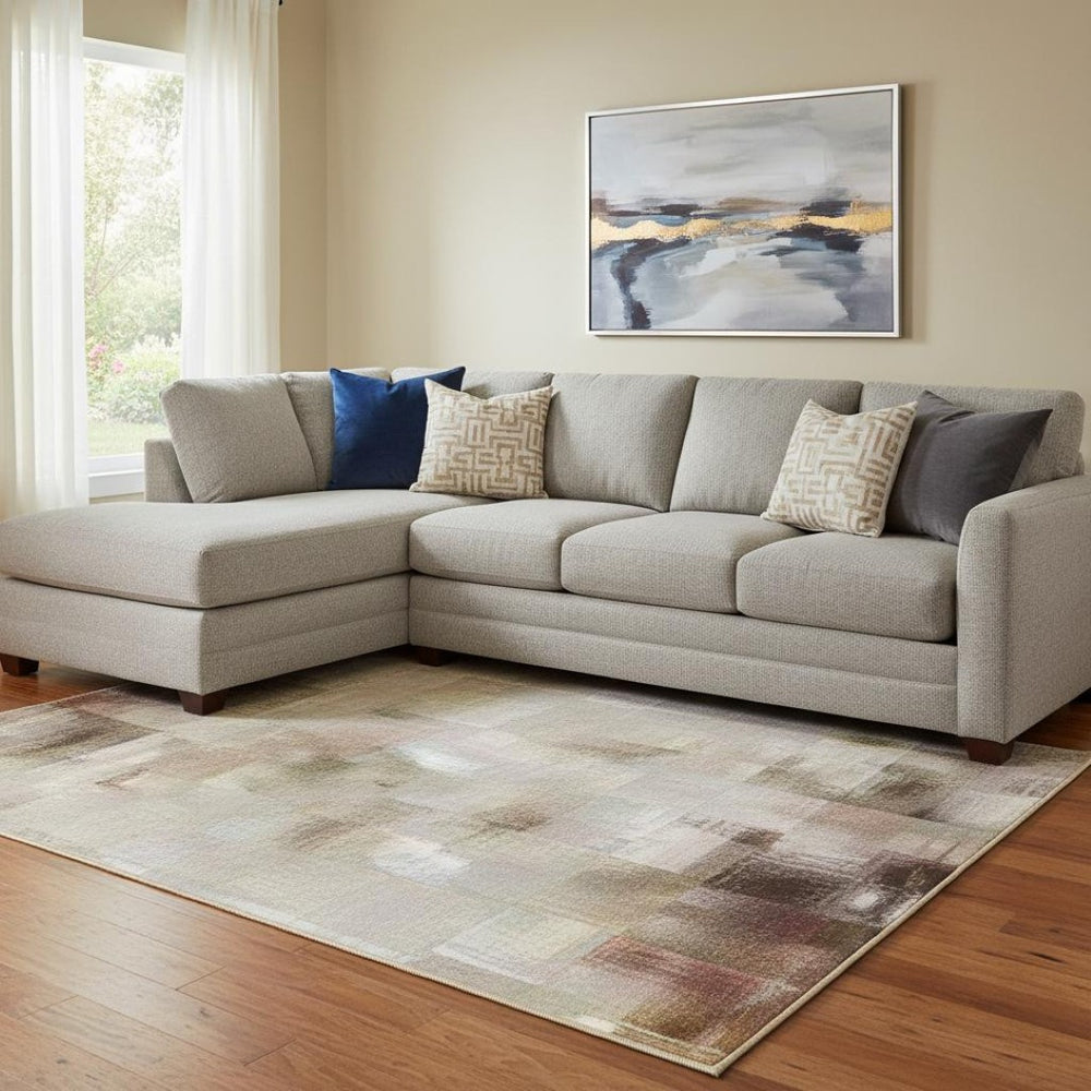 HomeRoots 9' X 12' Stylish Abstract Area Rug in Terra Cotta, Beige & Teal - Durable, Washable & UV-Protected! 710159