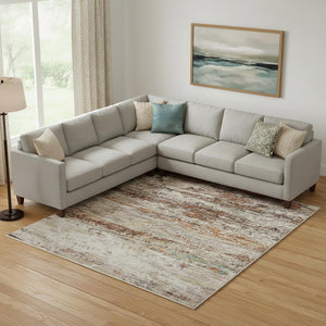 HomeRoots 10' X 14' Terra Cotta Beige & Teal Abstract Area Rug | UV Protected, Washable, Stylish & Durable 710160