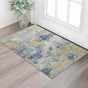 HomeRoots 5' X 8' Contemporary Artichoke Green and Lavender Abstract Washable Area Rug with UV Protection 710162